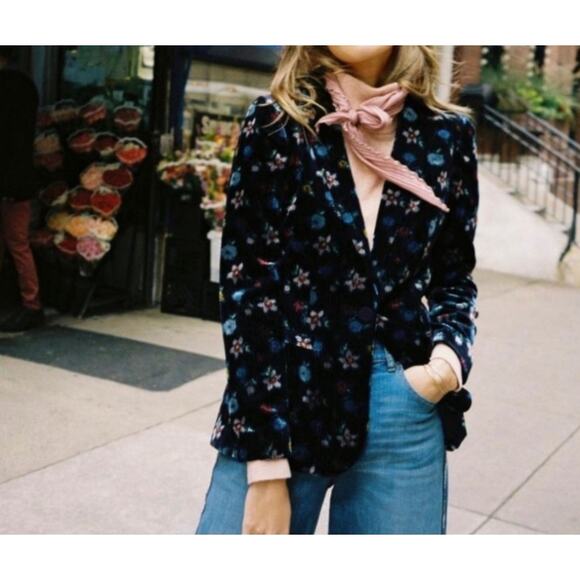ett:twa Anthropologie Blooming Floral Velvet Blazer Womens Jacket Small Petite - Picture 9 of 10